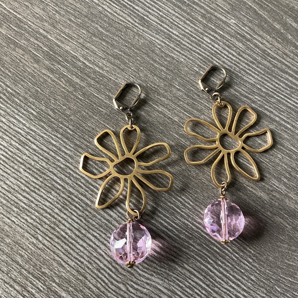 NWOT beaded brass drop earrings